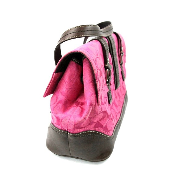 Coach Pink Signature C Canvas Leather Footed Shoulder Bag Handbag - Picture 4 of 14